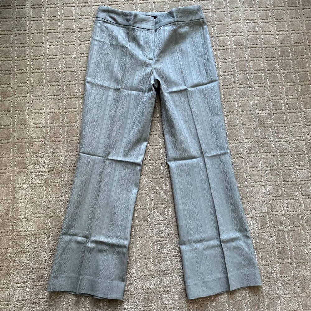 Elie Tahari Y2K Jacquard Flare Leg Dress Pants Womens 4 Silver Gray Low Rise VTG